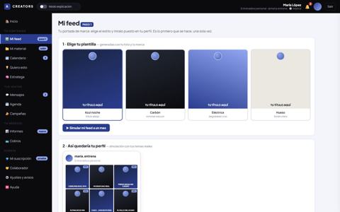 Plantillas de portada y simulador del feed